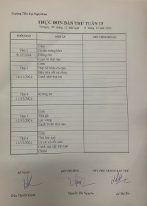 THỰC ĐƠN BÁN TRÚ TUẦN 15