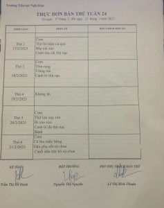 THỰC ĐƠN BÁN TRÚ TUẦN 24