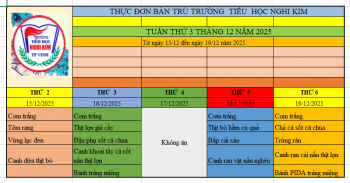 THỰC ĐƠN BÁN TRÚ TUẦN THỨ 3 THÁNG 12 NĂM 2025